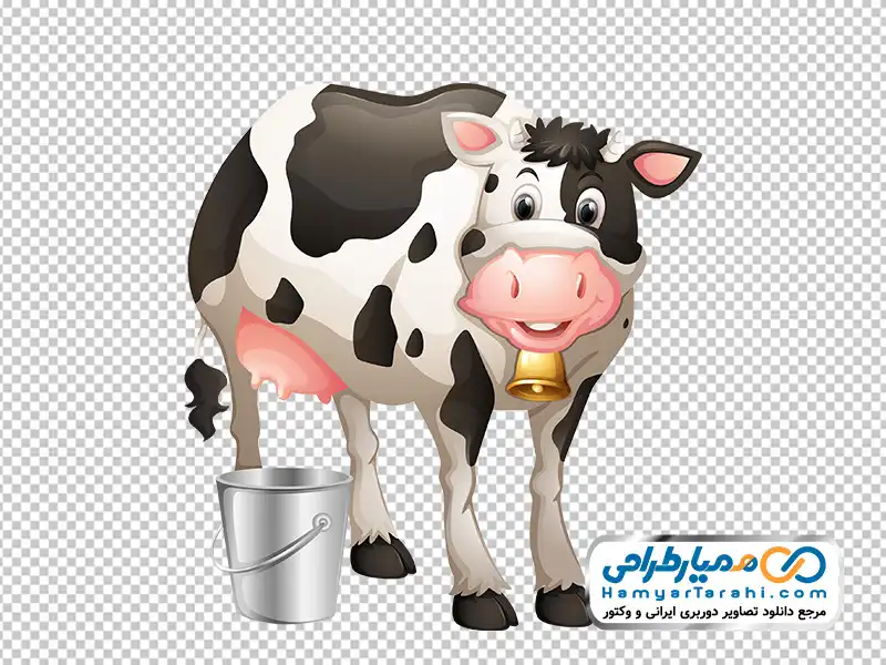 تصویر کارتونی گاو با سطل شیر تصویر وکتوری گاو با سطل شیر با فرمت png