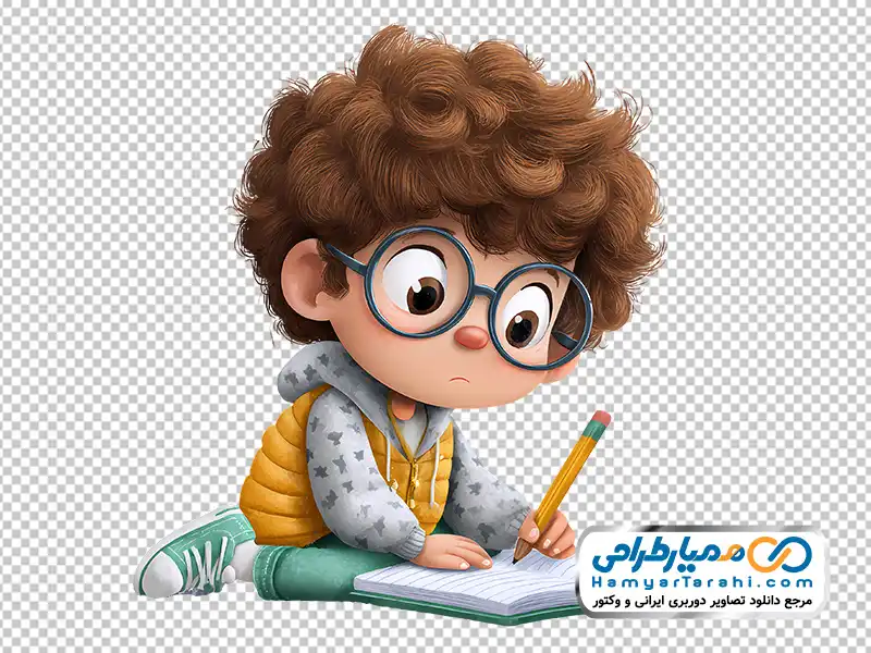 تصویر با کیفیت پسر بچه در حال مشق نوشتن با فرمت png تصویر وکتوری پسر بچه در حال مشق نوشتن