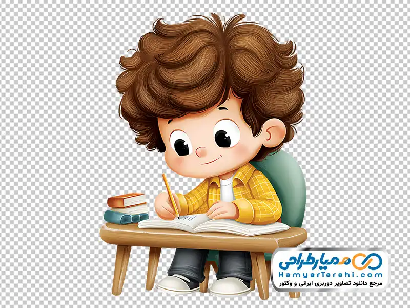 تصویر کارتونی پسر بچه عینکی پشت میز تحریر با فرمت png دانلود تصویر کارتونی پسر بچه عینکی پشت میز تحریر