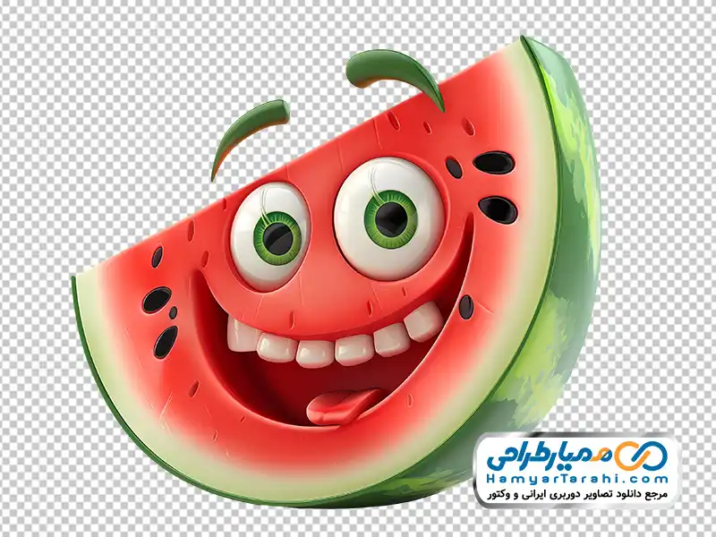 تصویر با کیفیت برش هندوانه با چشم و دهان تصویر وکتوری برش هندوانه با چشم و دهان