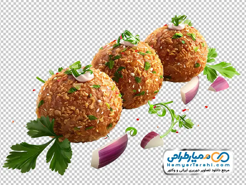 عکس با کیفیت فلافل با پیاز و جعفری خرد شده دانلود تصویر با کیفیت فلافل با پیاز و جعفری خرد شده