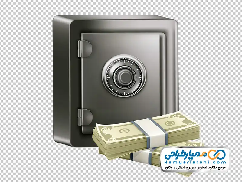 تصویر وکتوری گاو صندوق با دسته های اسکناس با فرمت png عکس وکتوری گاو صندوق با دسته های اسکناس