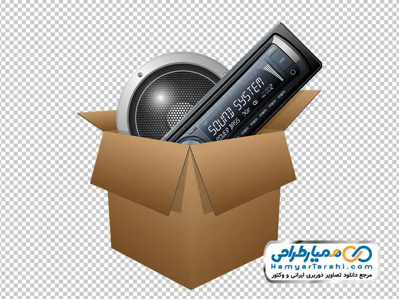 عکس png باند و ضبط ماشین داخل کارتن تصویر باند و ضبط ماشین داخل کارتن با فرمت png