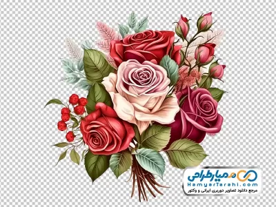 تصویر گل های رز سفید، صورتی و قرمز