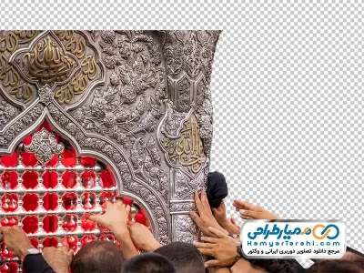 تصویر با کیفیت پنجره ضریح امام حسین با چراغ قرمز