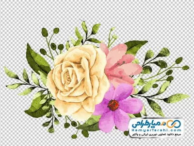 فایل png شاخه گل رز با برگ های سبز