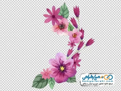 فایل png قاب تزئینی با گل های بنفش و صورتی