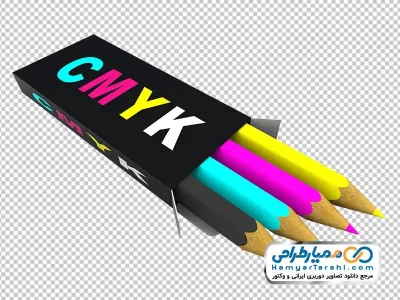 عکس با کیفیت مداد رنگی نماد مد CMYK در جعبه