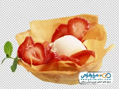 عکس با کیفیت بستنی نونی با تزئین توت فرنگی
