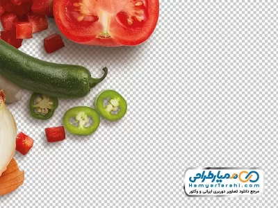دانلود تصاویر پراکنده سبزیجات خرد شده (گوجه، فلفل سبز و پیاز)