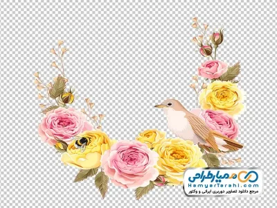 فایل png نقاشی حلقه گل با پرنده و زنبور