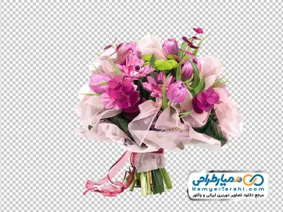 فایل png دسته گل صورتی با روبان قرمز