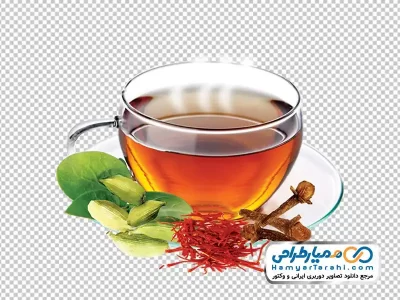 تصویر دوربری فنجان چای و زعفران