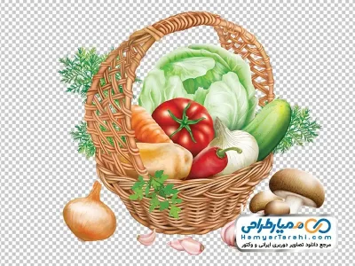 دانلود عکس وکتوری سبزیجات در سبد حصیری