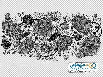 تصویر png گل های سیاه و سفید تو خالی