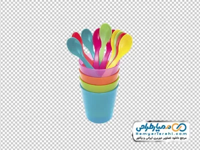 تصویر با کیفیت لیوان و قاشق پلاستیکی