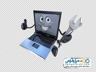 تصویر وکتوری لپ تاپ با آچار در دست