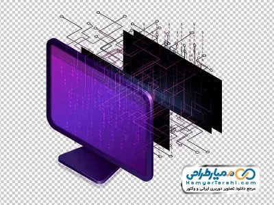 تصویر وکتوری مانیتور و کد های صفر و یک با فرمت png