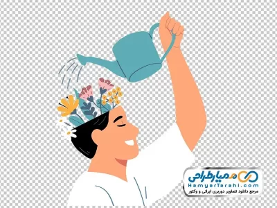 تصویر وکتوری آبیاری گل های داخل سر انسان