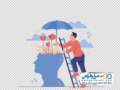 دانلود عکس وکتوری چتر بالای گل های داخل سر انسان