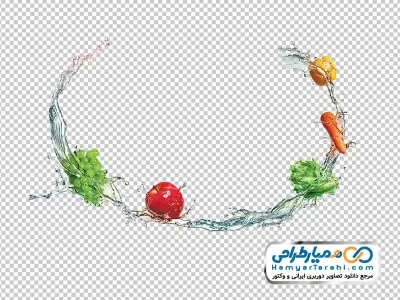 تصویر دوربری سیب و انگور و پاشش آب