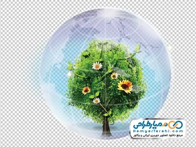 تصویر وکتوری درخت در کره زمین شفاف با هوای پاک