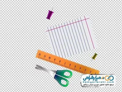تصویر وکتوری خط کش، قیچی و کاغذ