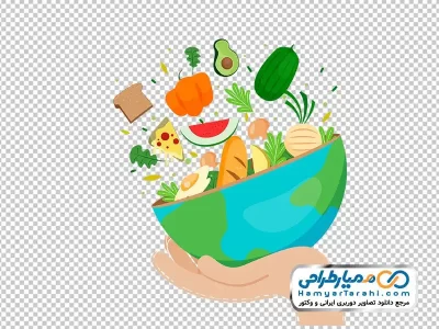 تصویر وکتوری کره زمین و غذا در دست
