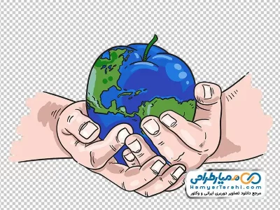 دانلود عکس وکتوری سیب به شکل کره زمین در دست