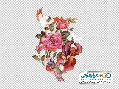 دانلود تصویر png دسته گل و پرنده اسلیمی