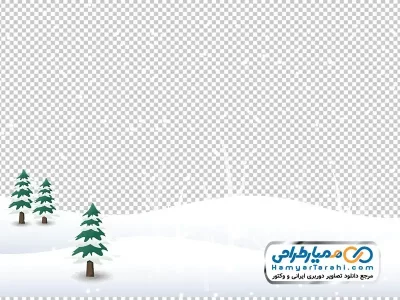 تصویر با کیفیت زمین برفی با درخت کاج