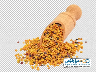 دانلود عکس با کیفیت گرده زنبور عسل و قاشق چوبی