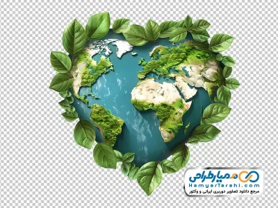 تصویر وکتوری برگ درخت و کره زمین قلبی
