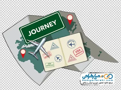 دانلود تصویر وکتوری نقشه جهان، پاسپورت و هواپیما