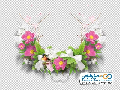 دانلود تصویر png حلقه گل سفید و صورتی با پرنده