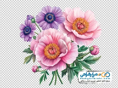 دانلود تصویر وکتوری دسته گل های صورتی و بنفش