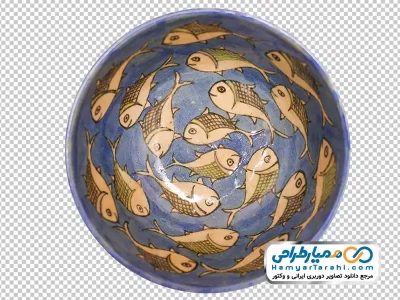 دانلود تصویر با کیفیت کاسه سفالی با نقاشی ماهی