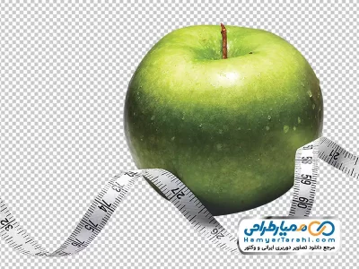تصویر با کیفیت سیب سبز و متر با فرمت png