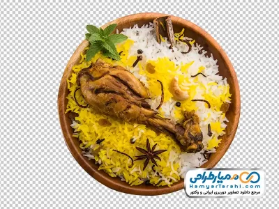 عکس با کیفیت بشقاب برنج و مرغ