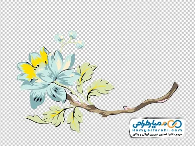 تصویر با کیفیت طرح آبرنگی گل آبی با شاخه و برگ