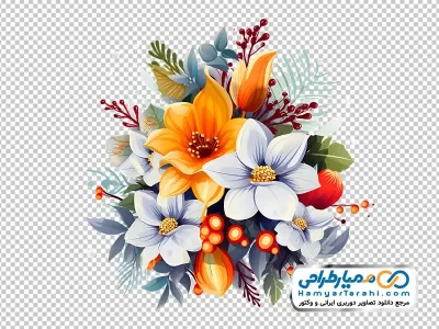 تصویر وکتوری دسته گل سفید و نارنجی