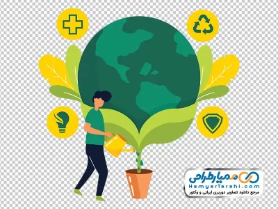 دانلود تصویر وکتوری کره زمین داخل گلدان گل