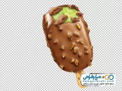 تصویر وکتوری بستنی چوبی با روکش شکلات و بادام با فرمت png