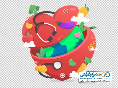 دانلود تصویر وکتوری کره زمین داخل قلب و گوشی پزشکی