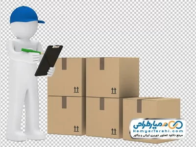 دانلود تصویر png جعبه کارتن و آدمک سه بعدی