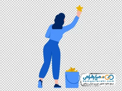 تصویر وکتوری خانم در حال چسباندن ستاره با فرمت png