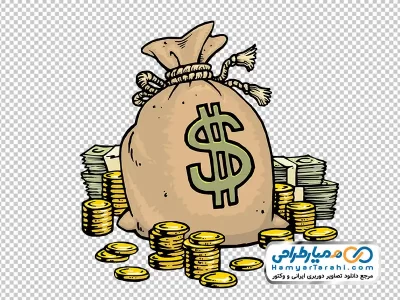 تصویر وکتوری کیسه پول با سکه و دلار با فرمت png