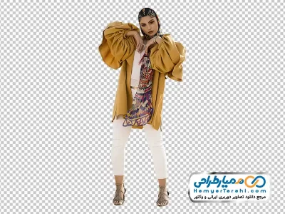 تصویر png خانم با مانتو خردلی