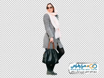 عکس با کیفیت خانم با مانتو طوسی با فرمت png