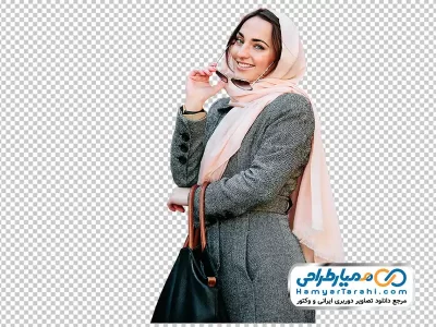 تصویر خانم با کیف دستی و عینک آفتابی با فرمت png